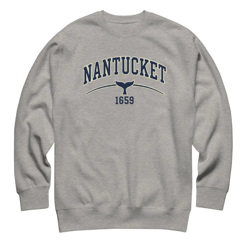 Nantucket graphic sweatshirt with coastal island whale tail design