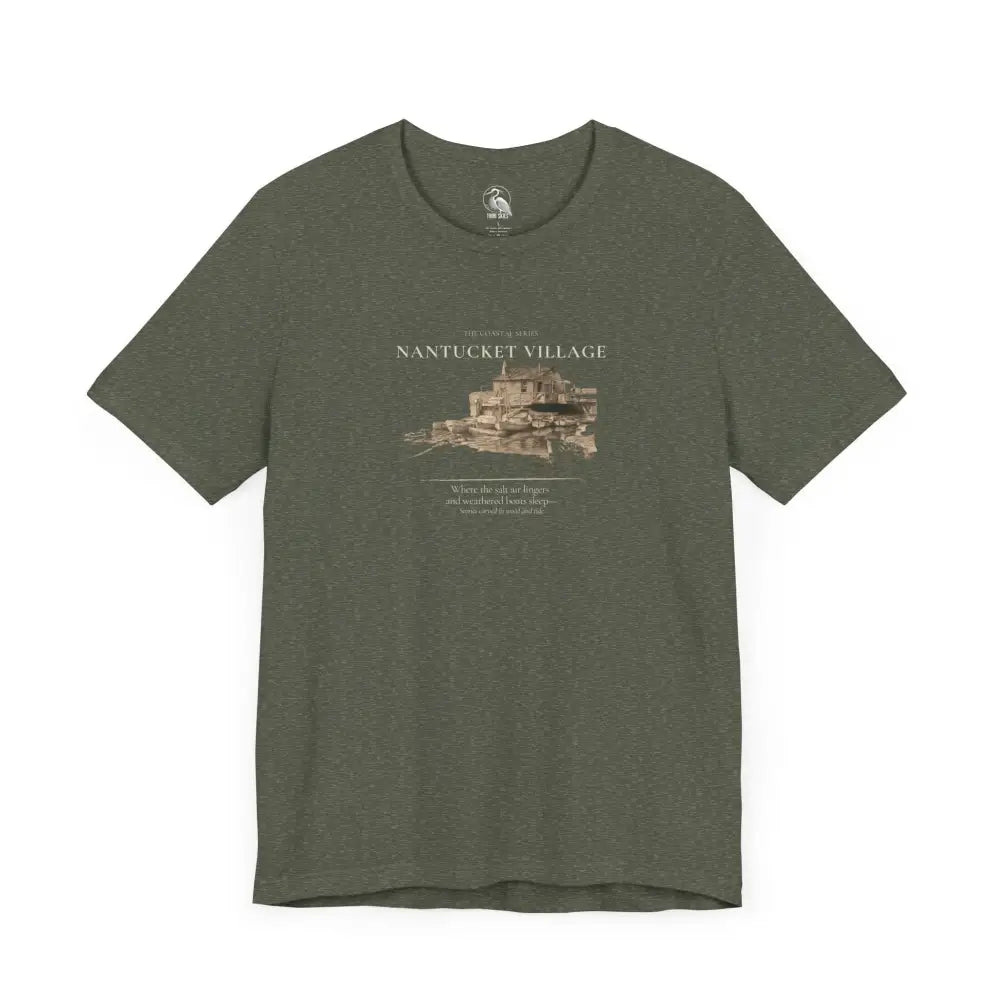 Nantucket vintage boat dock graphic tee in olive green