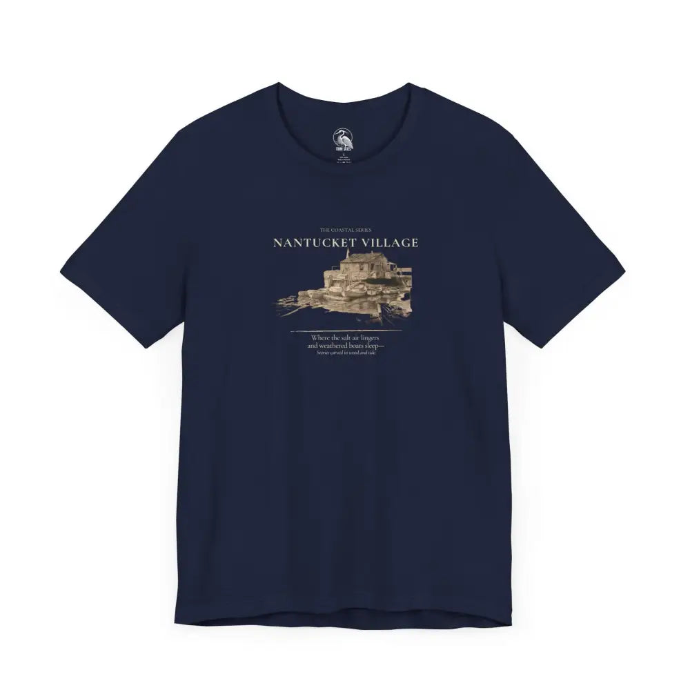 Nantucket vintage boat dock graphic on navy crew neck tee