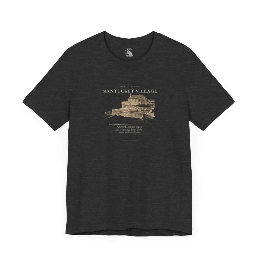 Nantucket vintage boat dock graphic on dark gray crew-neck tee