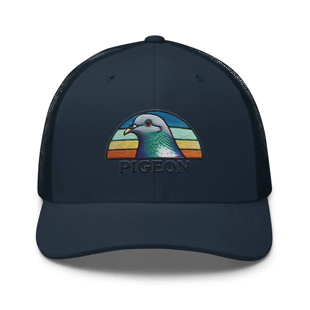 Navy blue embroidered pigeon trucker hat for bird lovers