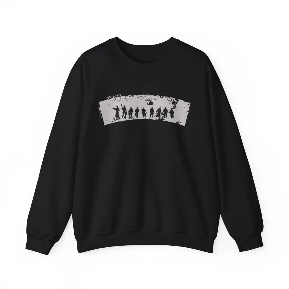 Navy Seals Patriotic black crew-neck sweatshirt with distressed gray weapon silhouettes