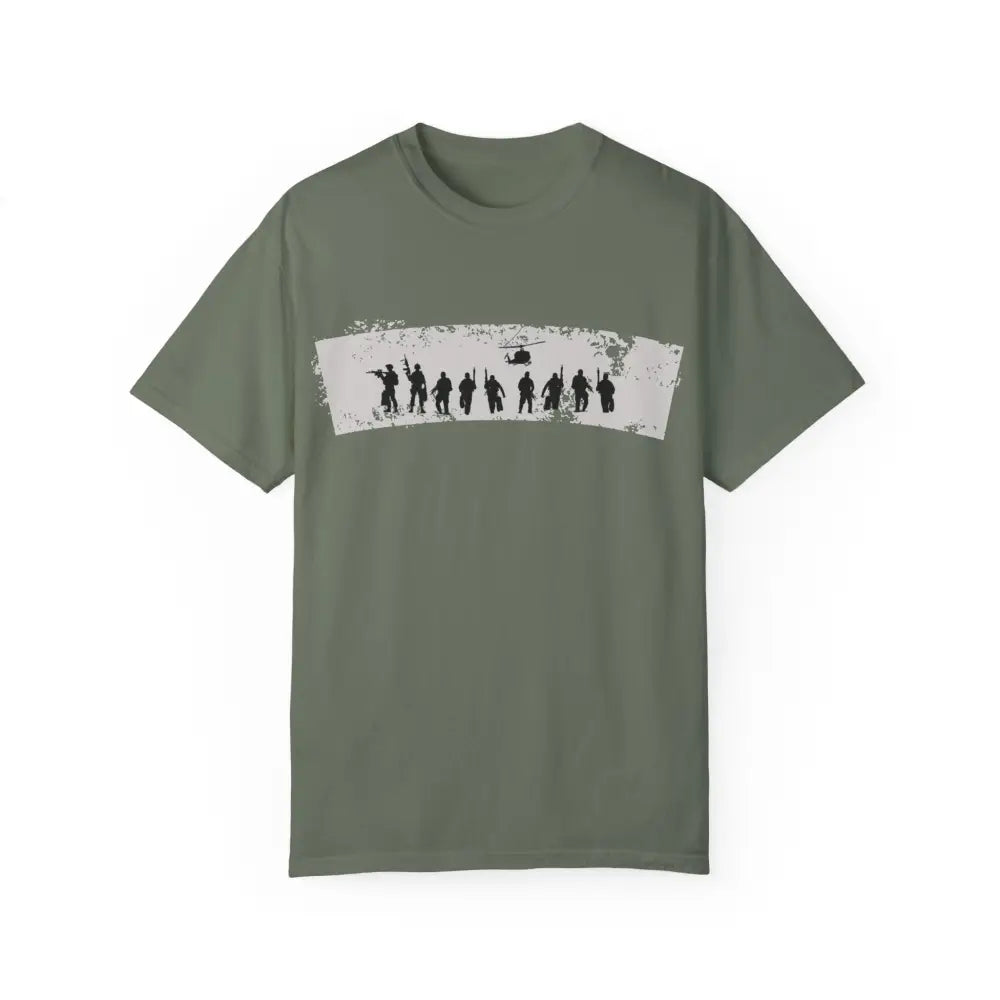 Navy Seals Patriotic Graphic Tee with Olive Green T-Shirt and Helicopter Silhouette