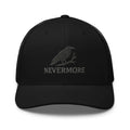 Nevermore Edgar Allan Poe embroidered raven perched trucker hat