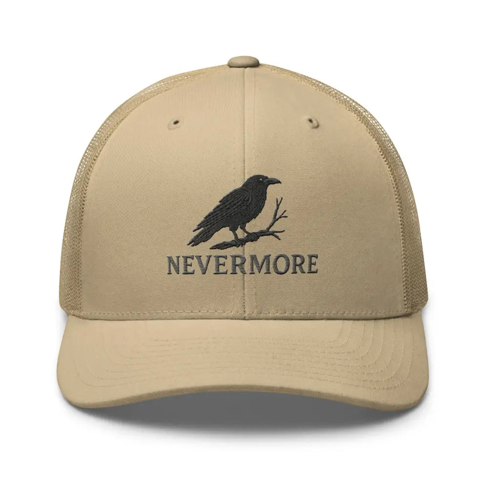 Nevermore Edgar Allan Poe embroidered raven perched trucker hat