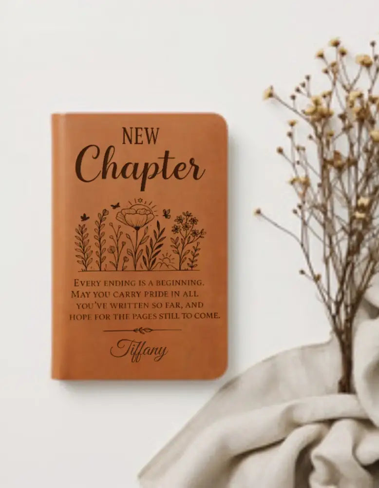 Tan vegan leather chapter journal with floral design