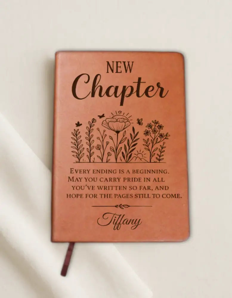 Personalized terra cotta chapter journal with floral vegan leather design