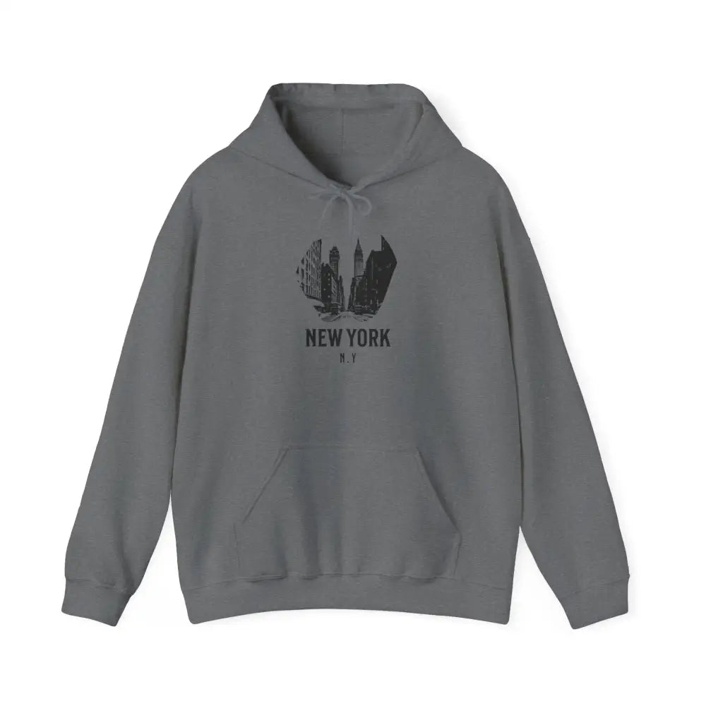 Dark gray polyester blend hoodie with New York NY graphic