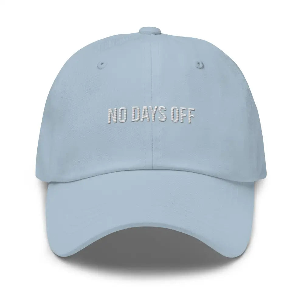 Light blue Trini Skies embroidered corduroy cap with No Days Off