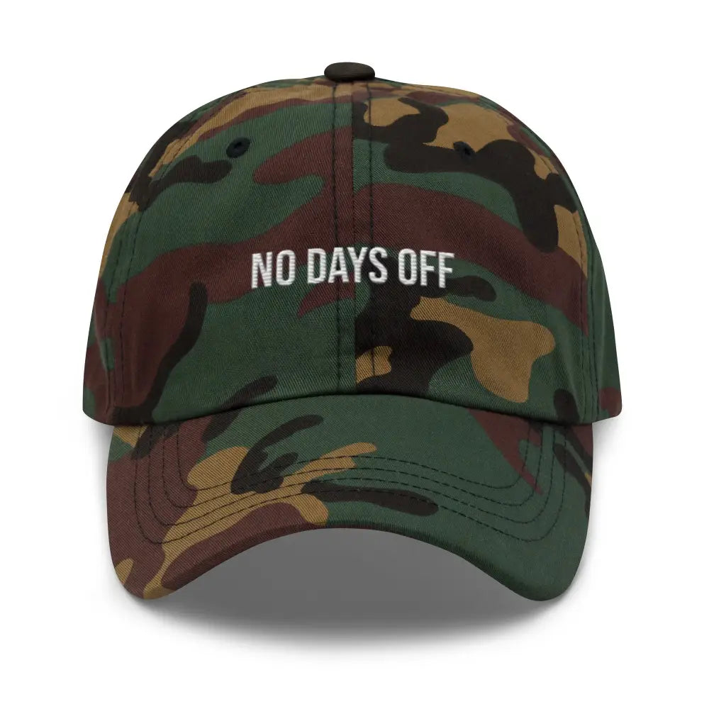 Trini Skies No Days Off embroidered corduroy cap in camo