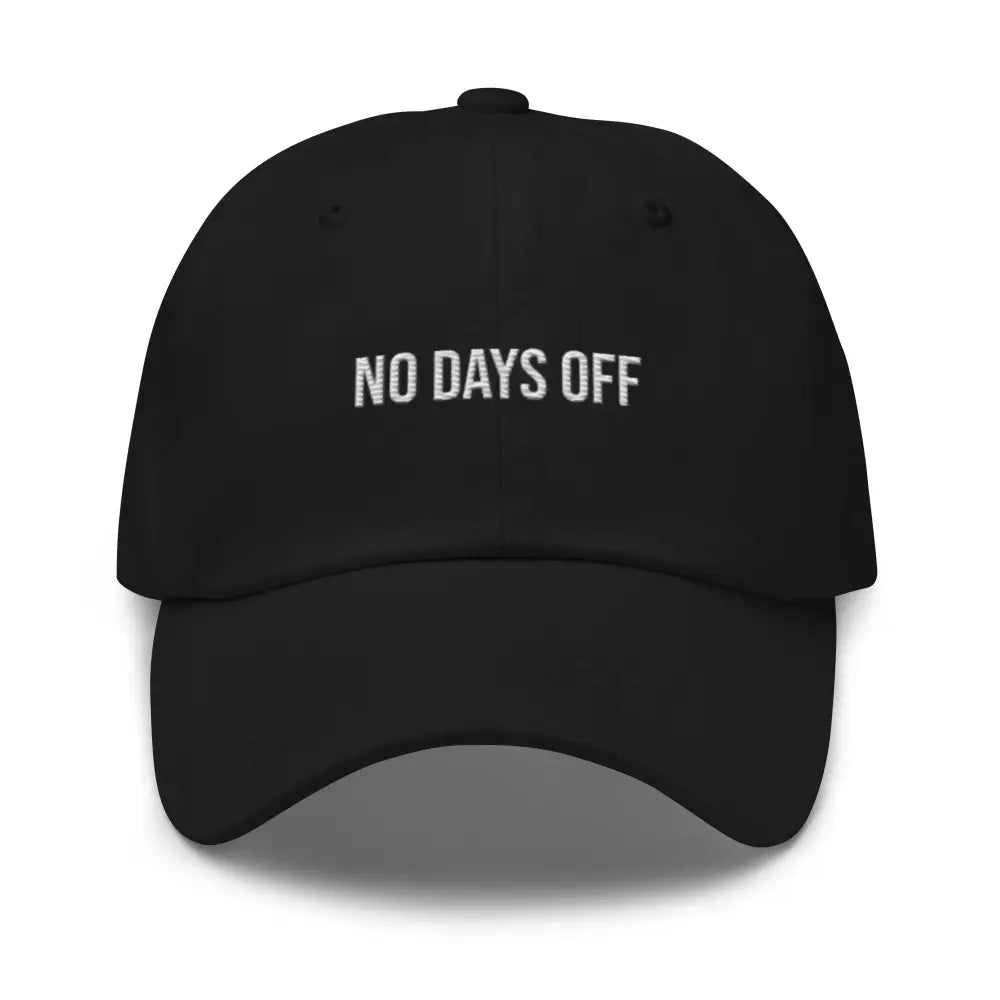 Black No Days Off Embroidered Corduroy Cap by Trini Skies