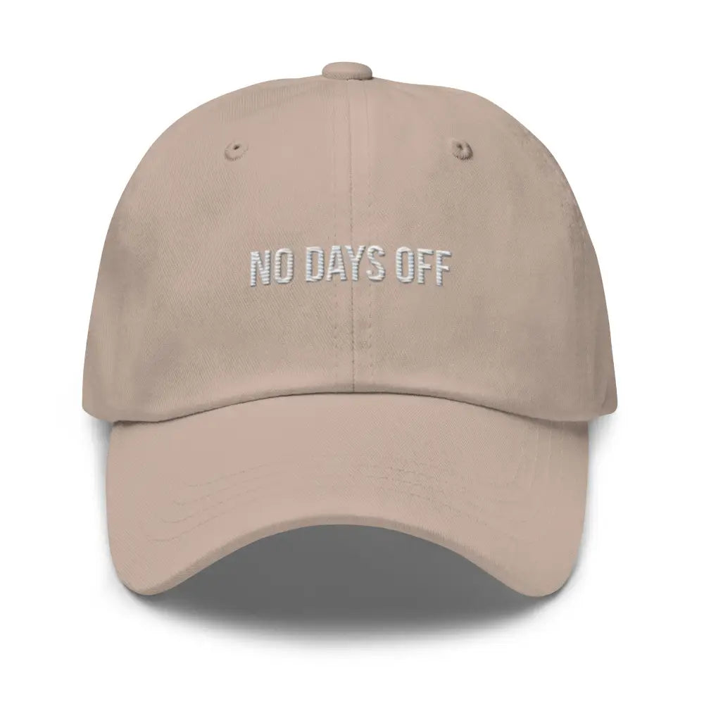 Light tan Trini Skies embroidered corduroy cap with No Days Off