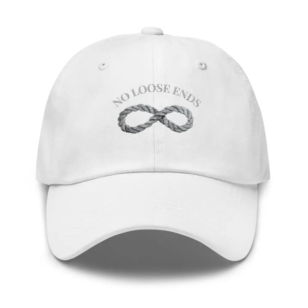White No Loose Ends embroidered nautical infinity rope dad hat