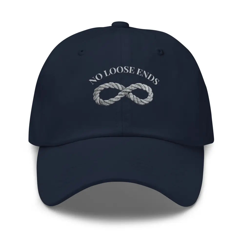 Navy blue dad hat with nautical infinity rope embroidered symbol