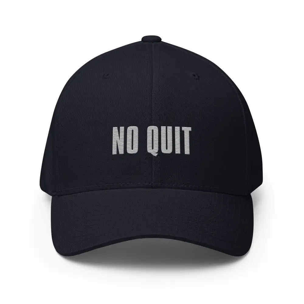Dark blue embroidered corduroy cap with No Quit front, push past limits
