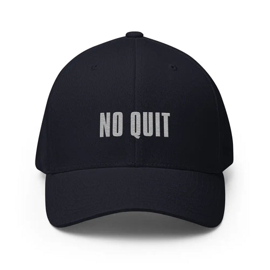 No Quit Embroidered Flexfit Structured Cap – Motivational Gym Hat Twill - Dark Navy / S/M - Hats dark blue baseball cap