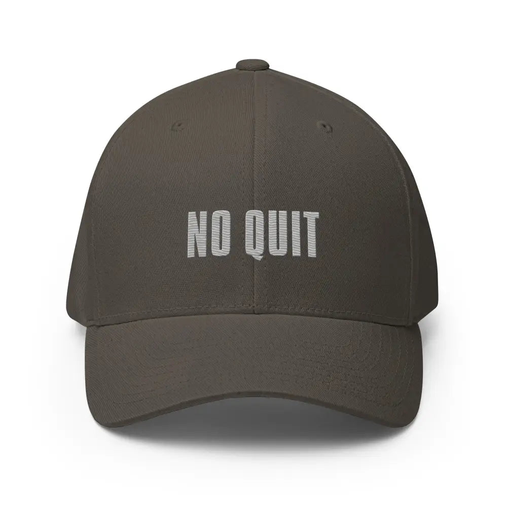 Dark grey embroidered corduroy cap with No Quit front, push past limits