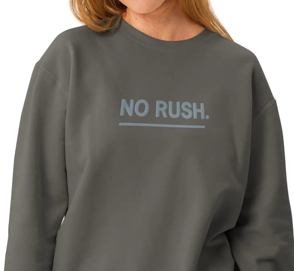 Charcoal gray Comfort Colors unisex rush embroidered sweatshirt with no rush text