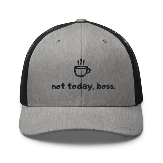Not Today Boss Embroidered Trucker Cap - Humor Funny Mesh Hat - Hats gray black mesh-back baseball cap 1