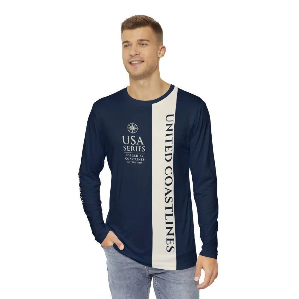 Navy blue USA Series long sleeve fishing shirt by Trini Skies
