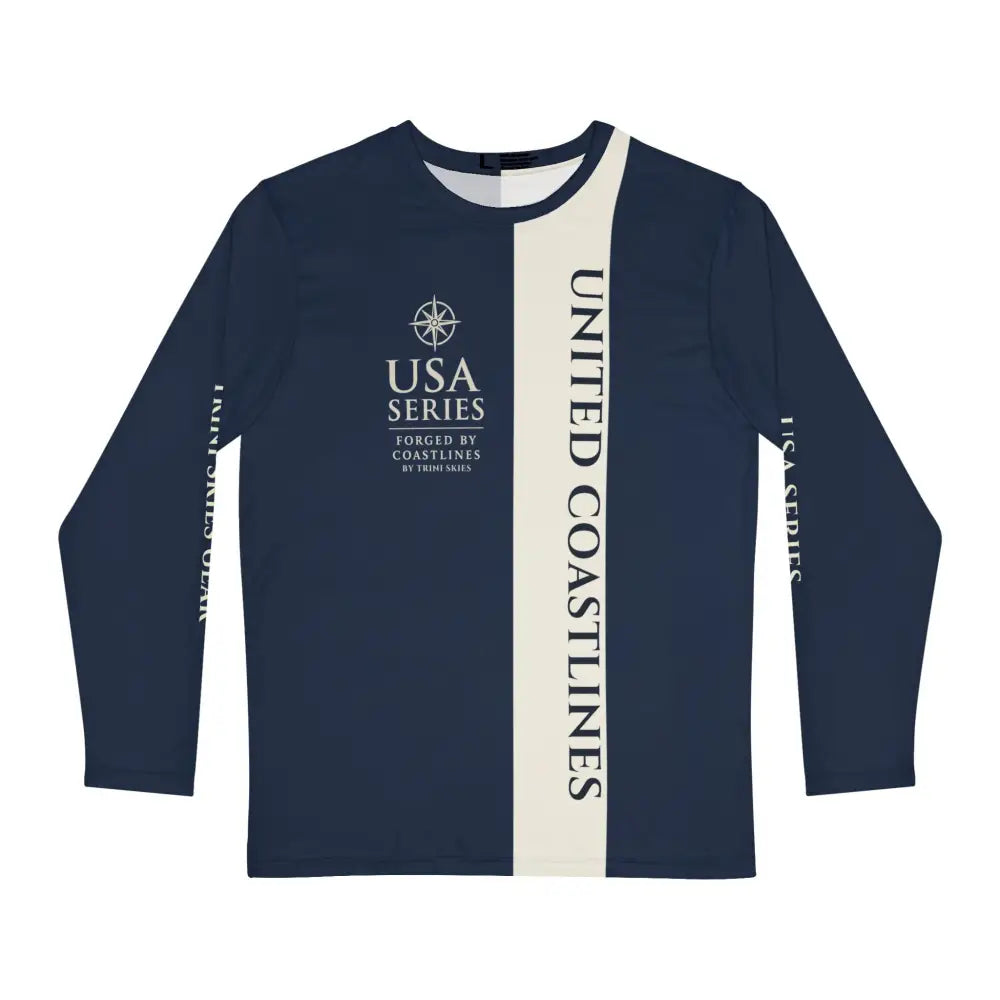 Trini Skies USA Series navy blue off-white long-sleeve fishing shirt