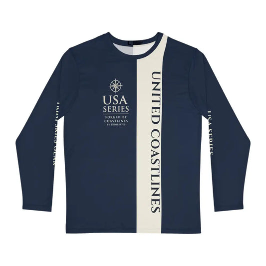 Trini Skies USA Series navy blue off-white long-sleeve fishing shirt