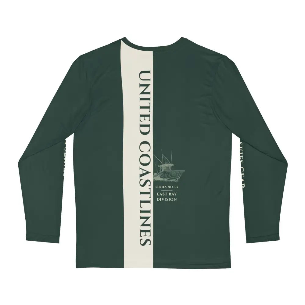 Dark green long-sleeve performance fishing jersey with cream stripe
