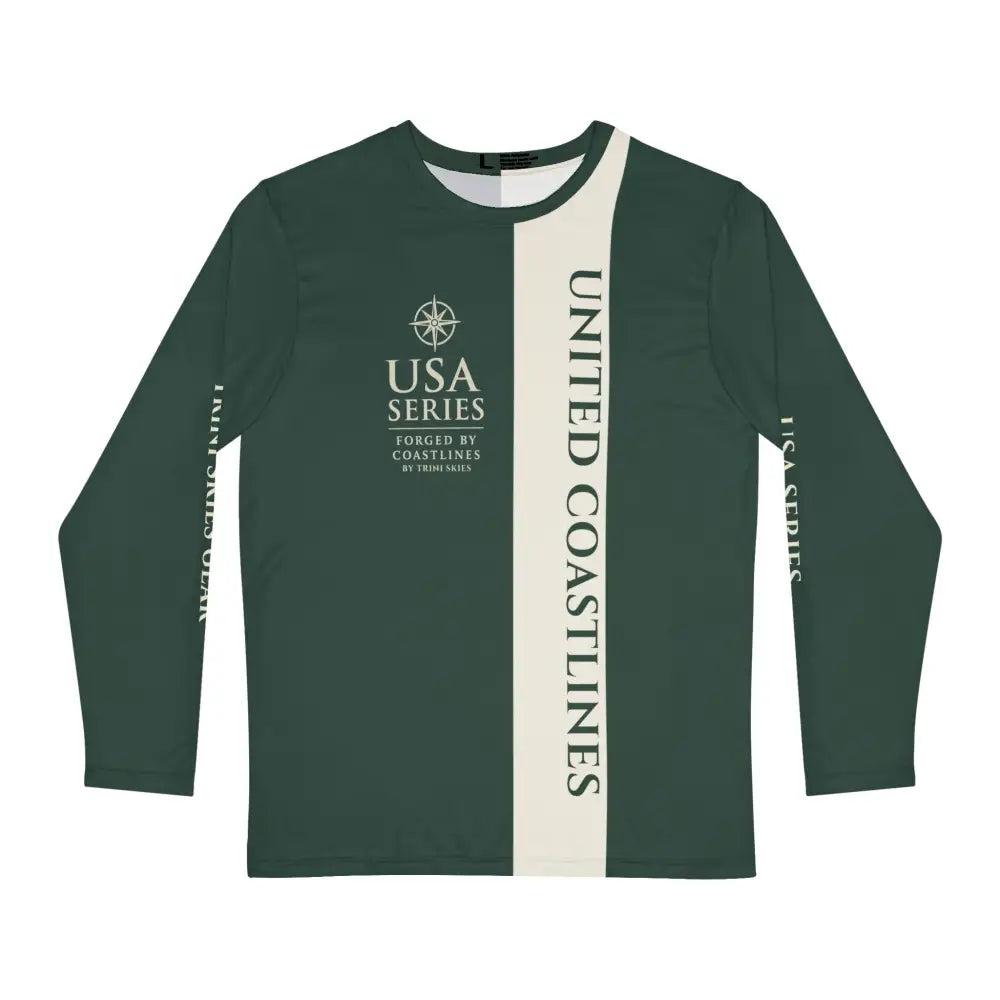 Long-sleeved dark green cream USA Series fishing shirt by Trini Skies Supply