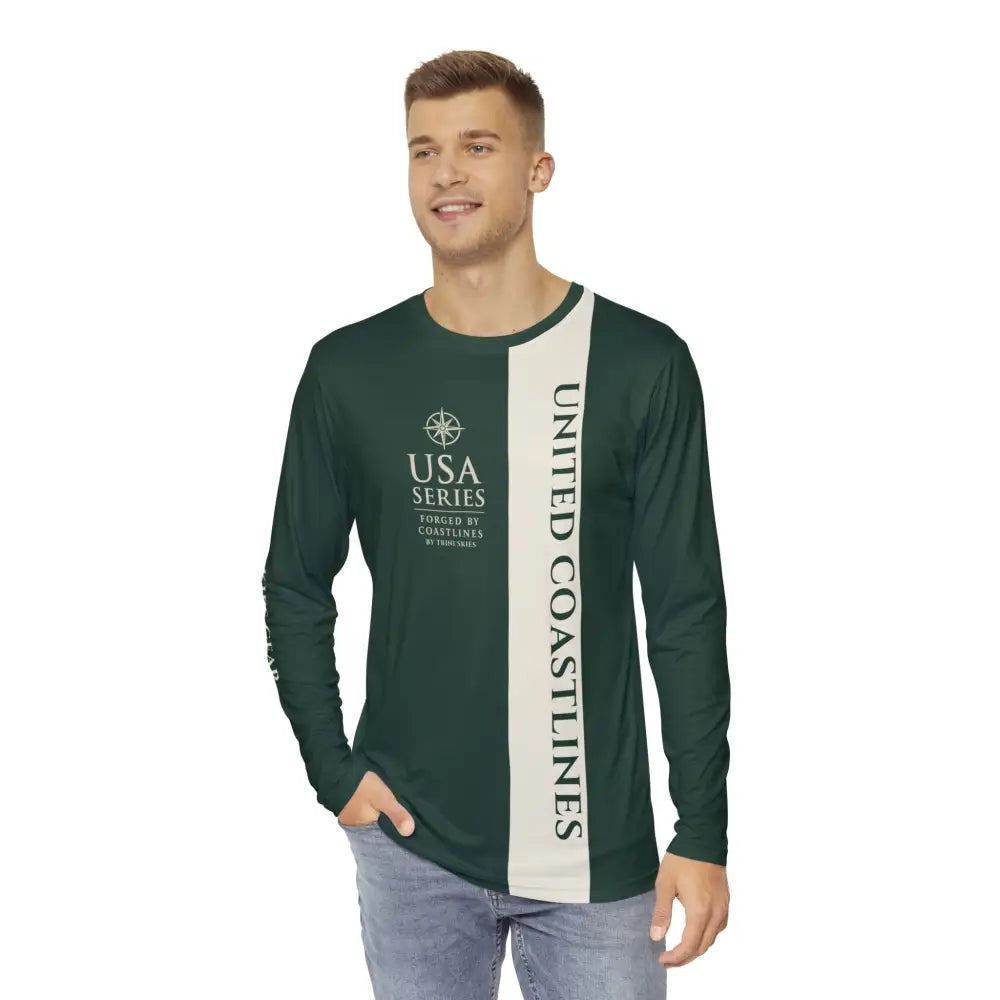 Dark green performance fishing jersey with cream stripe, Trini Skies Supply