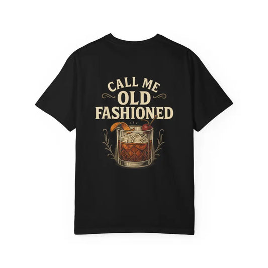 Black vintage cocktail tee featuring a graphic, perfect with embroidered corduroy cap