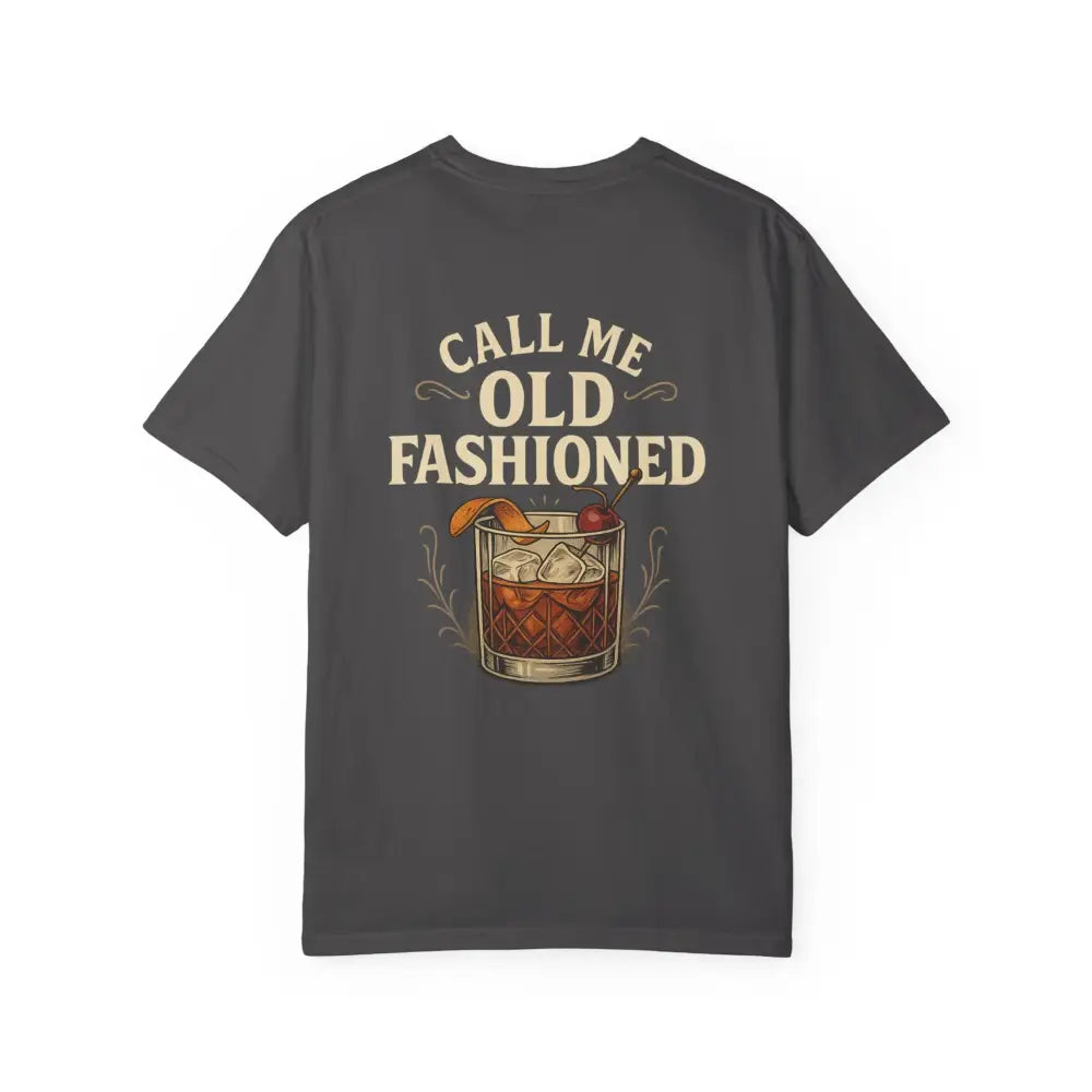 Vintage cocktail tee with Old Fashioned graphic and Call Me Old Fashioned text