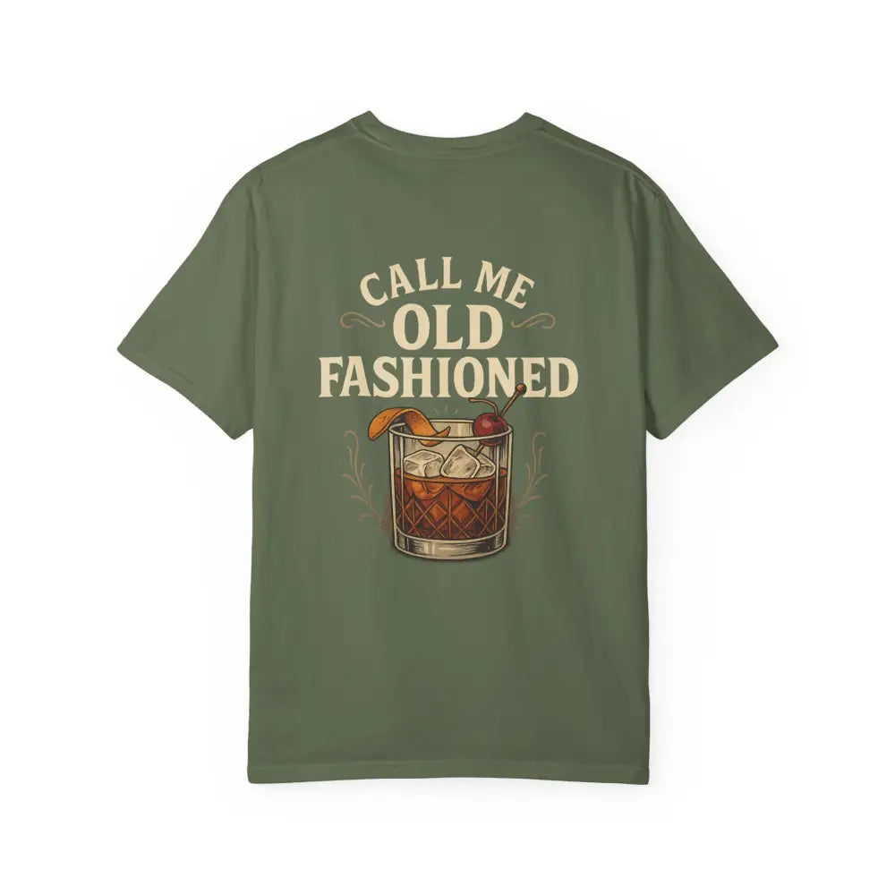 Green vintage cocktail tee featuring Old Fashioned graphic for story forward style