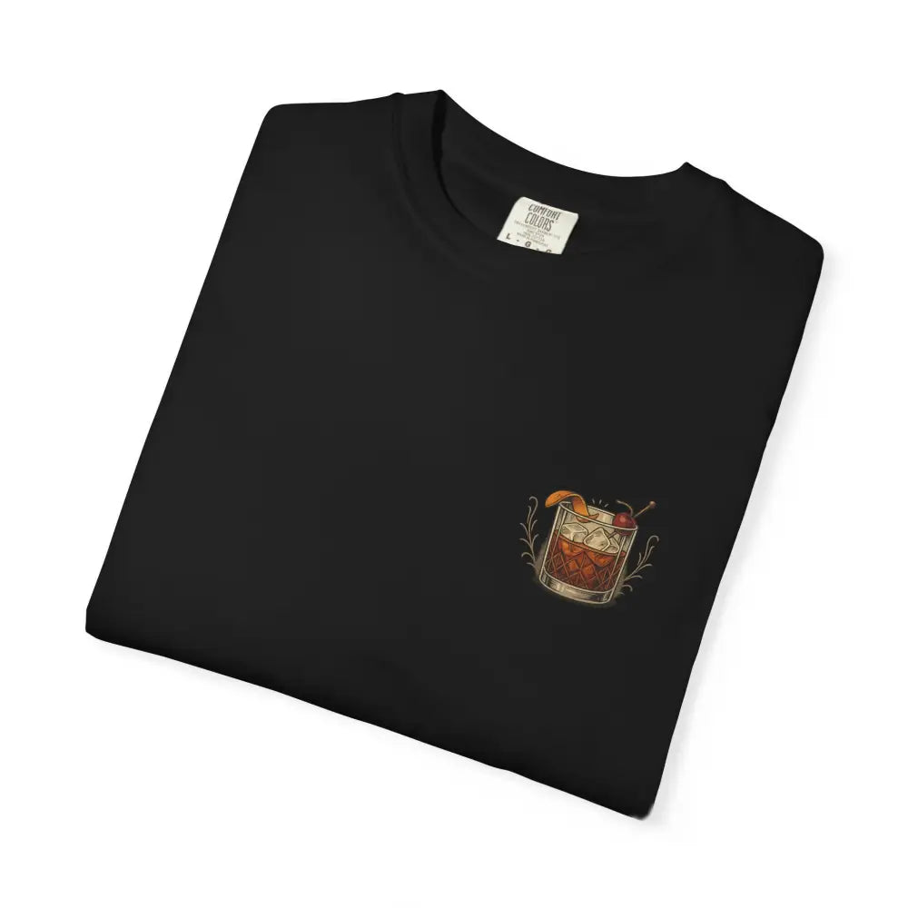 Black vintage cocktail tee featuring a cocktail glass graphic, perfect for story forward style