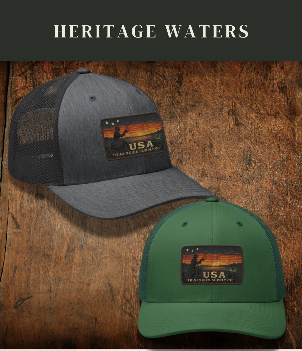 USA Fishing Patch Hat – Yupoong Retro Trucker | Lightweight Patriotic Cap | Trini Skies Heritage Waters Spring Edition