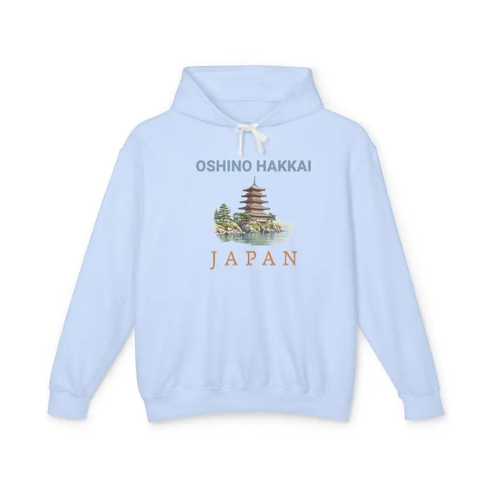 Light blue Oshino Hakkai Japan pagoda graphic hoodie