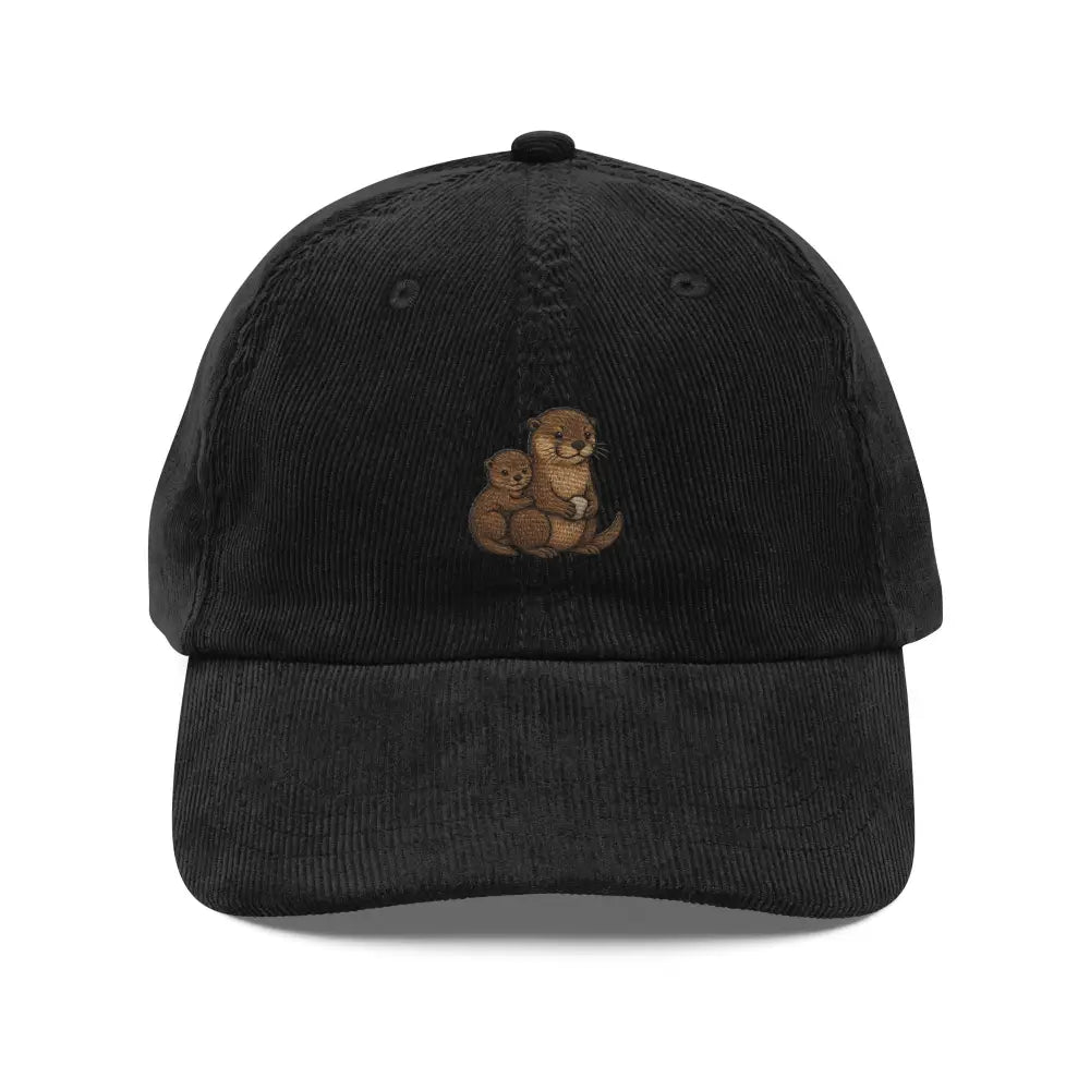 Trini Skies embroidered corduroy cap with hugging otters