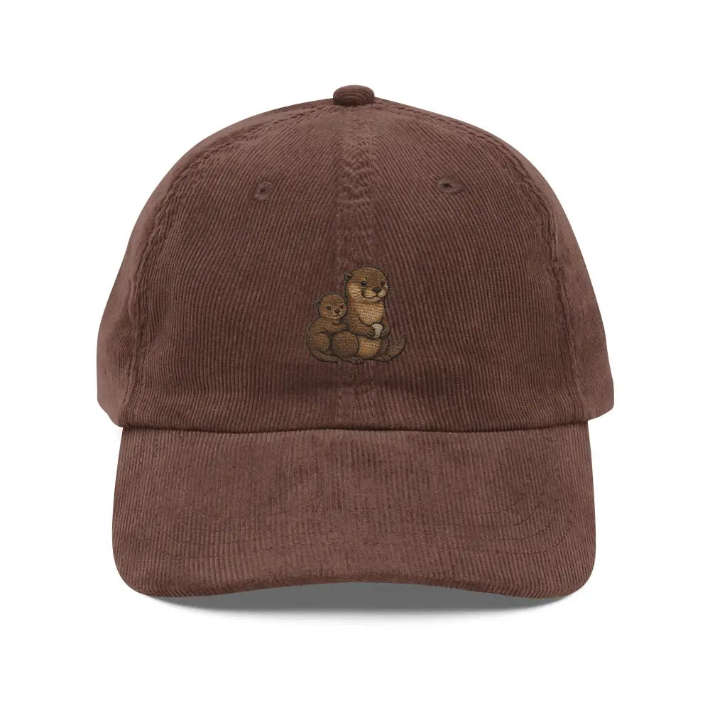 Trini Skies embroidered corduroy cap with cute otter hat features
