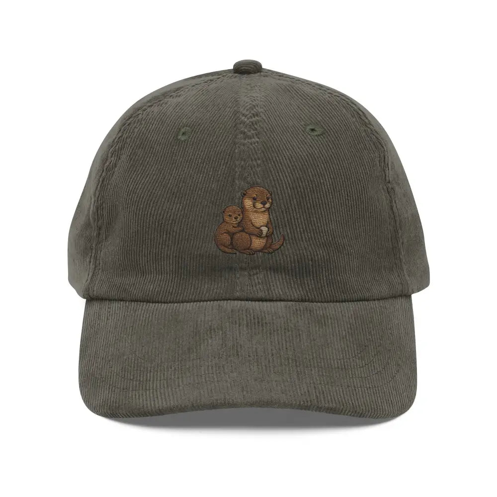 Trini Skies embroidered corduroy cap with otter hat features