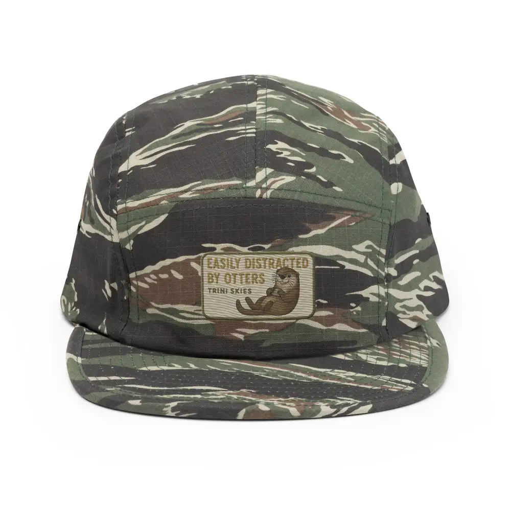 Easily Distracted by Otters embroidered five-panel camo cap with otter patch