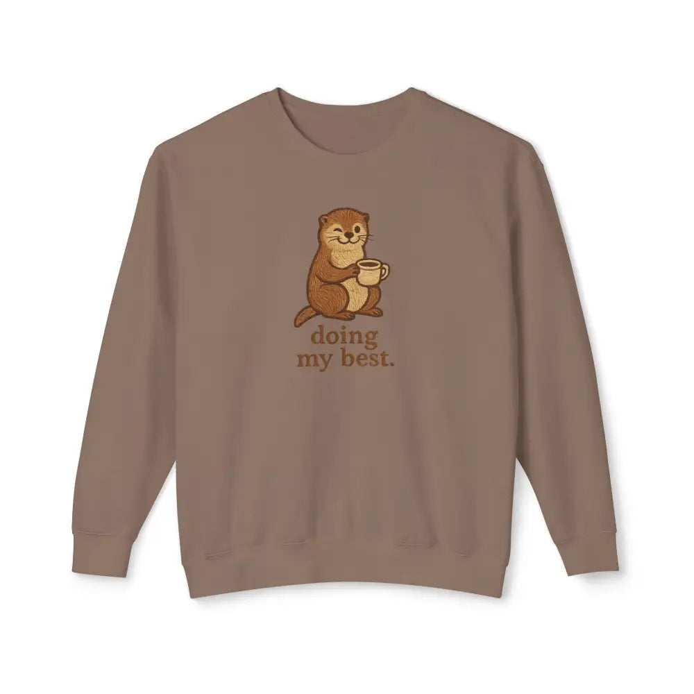 Emotional support sweatshirt with cartoon otter holding mug