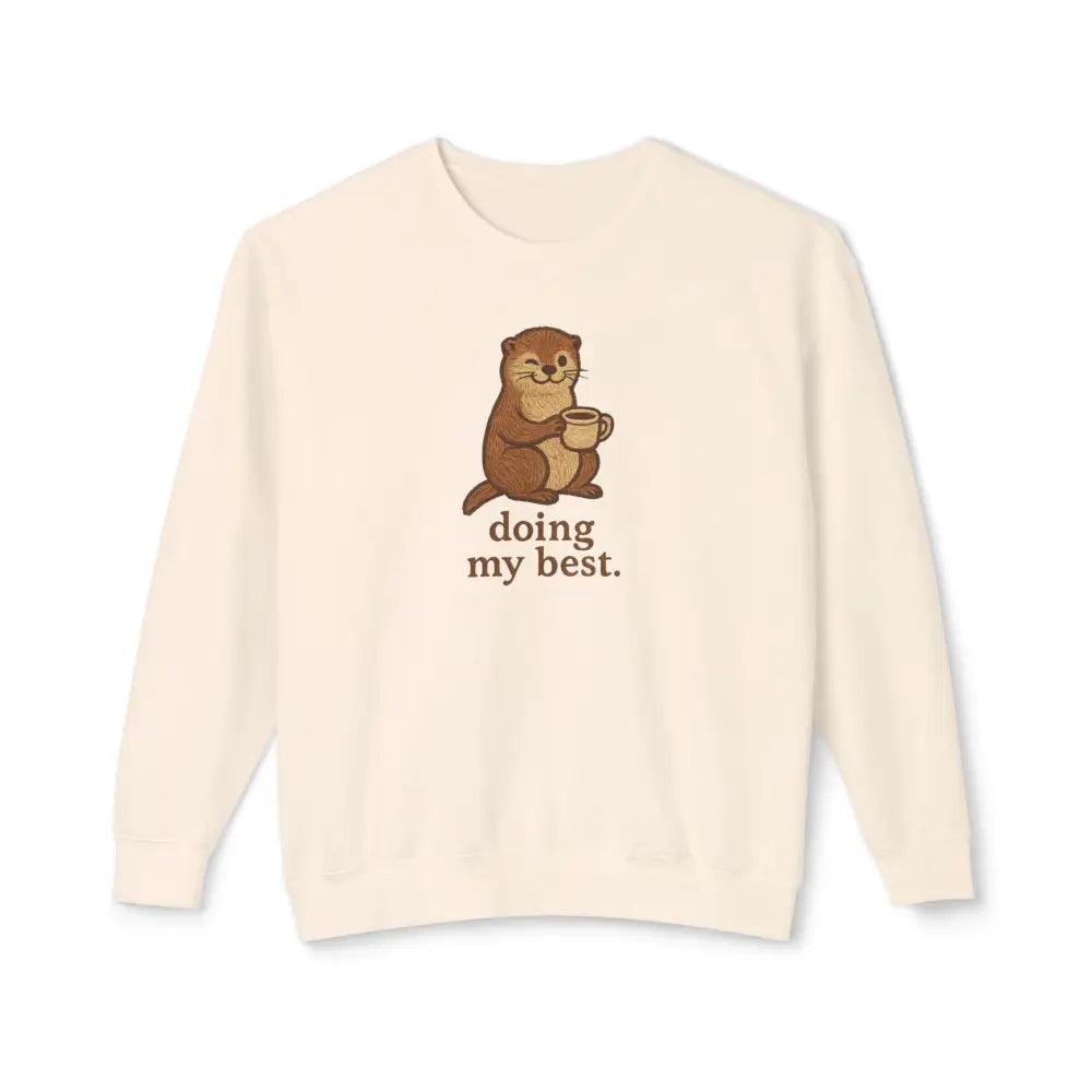 Emotional support sweatshirt with otter holding mug graphic