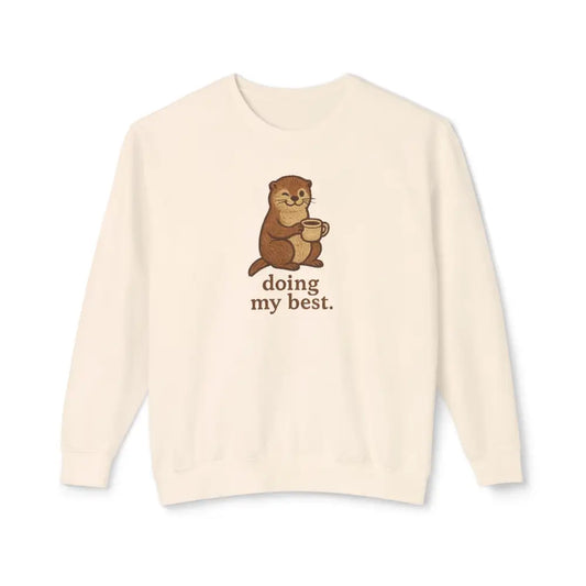 Cream-colored Otter Emotional Support Sweatshirt with graphic, perfect with an embroidered corduroy cap