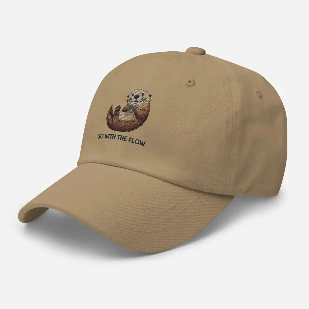 Khaki dad cap with flow otter minimalist wildlife embroidery
