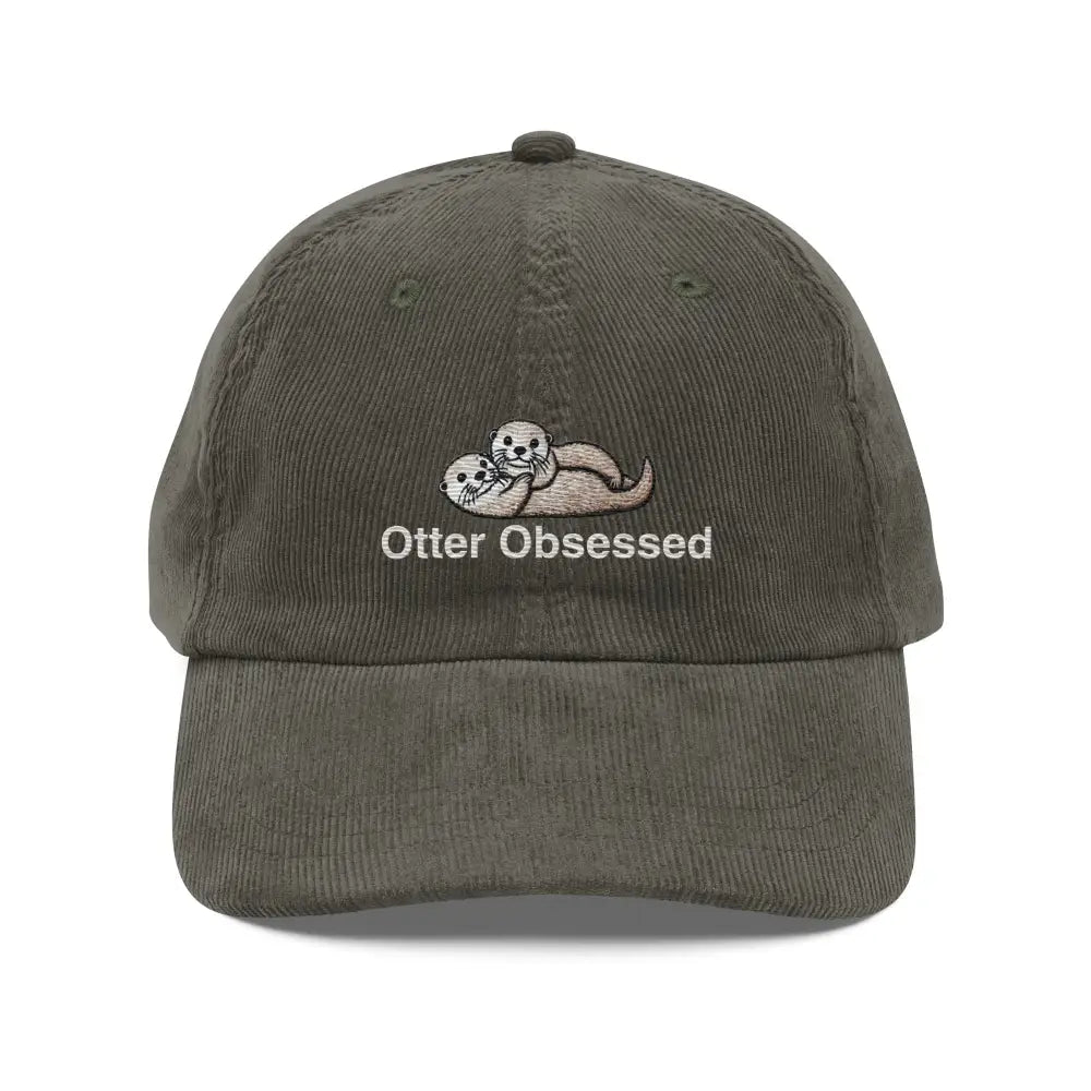 Otter obsessed embroidered vintage corduroy cap with otters