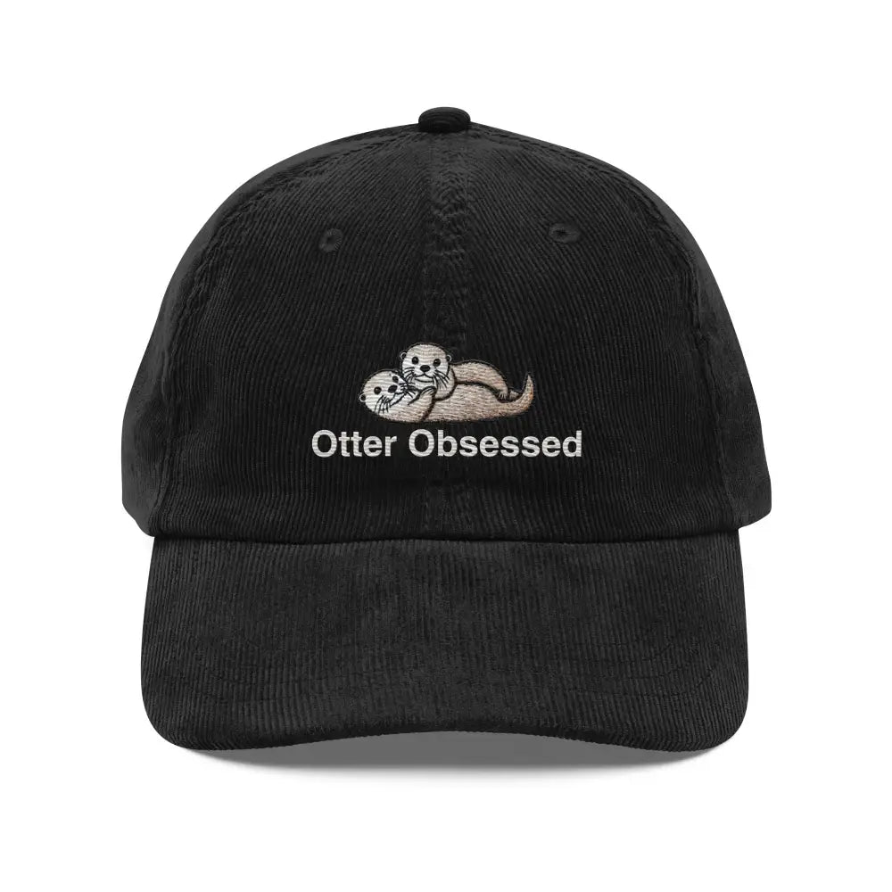 Otter obsessed embroidered black vintage corduroy baseball cap