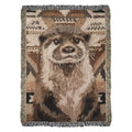 Detailed brown otter woven blanket with geometric patterns, wildlife throw for nature lovers