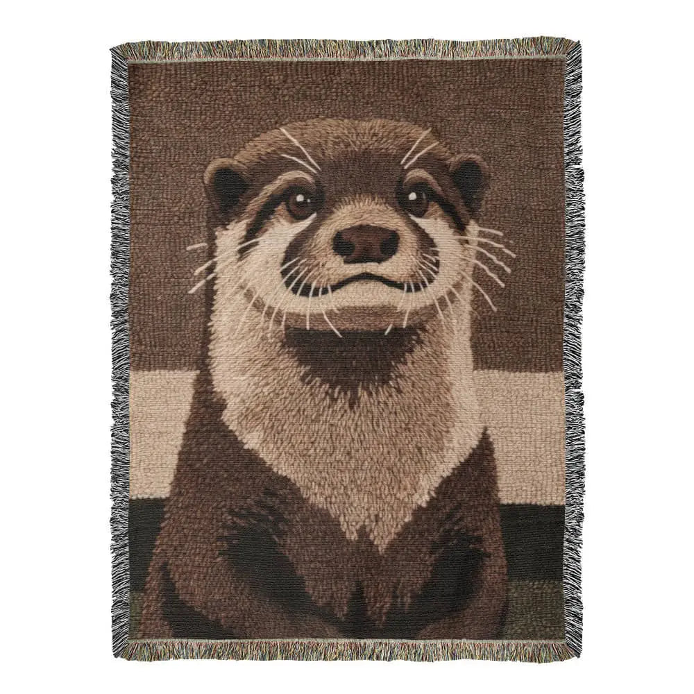 Brown and beige otter woven blanket with fringed wildlife throw portrait