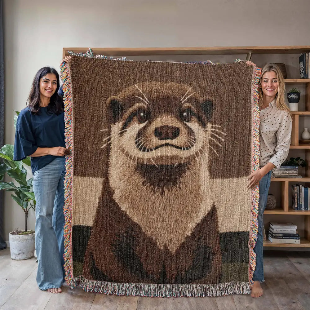 Cozy otter woven blanket with fringed wildlife throw portrait