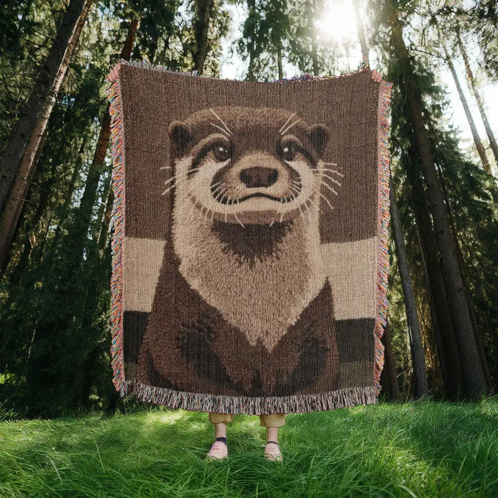 Cozy otter woven blanket with fringed wildlife throw design