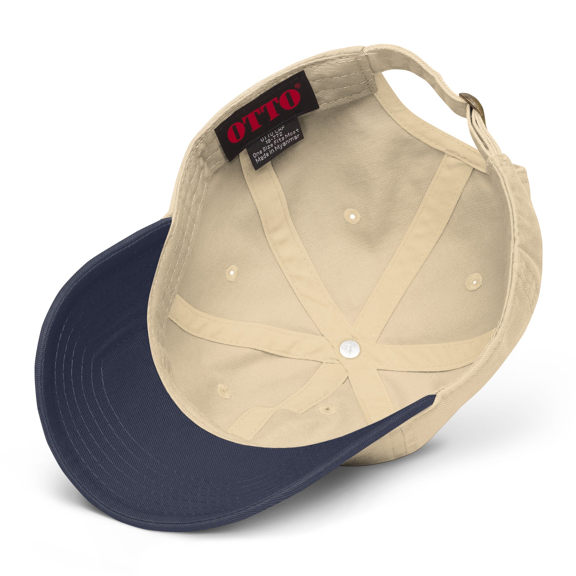 IN MY HEAD embroidered cotton cap in beige and navy